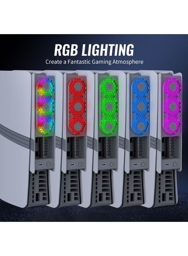 مروحة تبريد عالمية لجهاز PS5 Pro/Slim - تحكم ذكي في درجة الحرارة، مروحة توربو خلفية مع إضاءة RGB، نظام تبريد بثلاث سرعات قابل للتعديل للإصدار الرقمي وإصدار الأقراص (رمادي وأسود) - Image 4